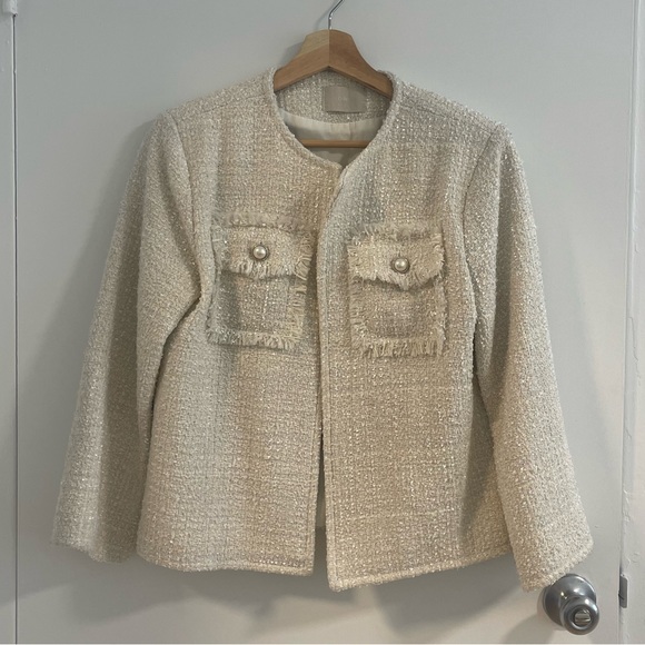 Basic Ivory Tweed Jacket - Picture 3 of 14